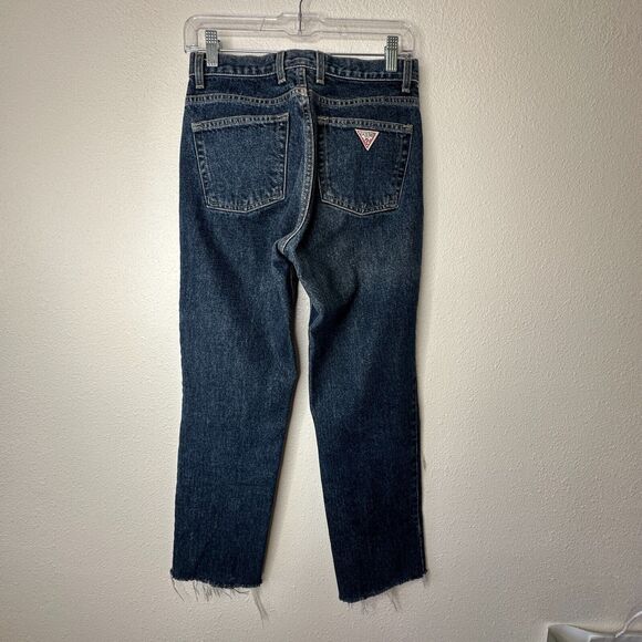 Guess Dark Blue Wash Distressed Slim Leg Raw Hem Denim Jeans 28 - Picture 6 of 16
